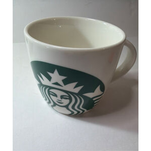 Starbucks White & Green Siren Logo Barrel Coffee Mug 14 oz. EUC